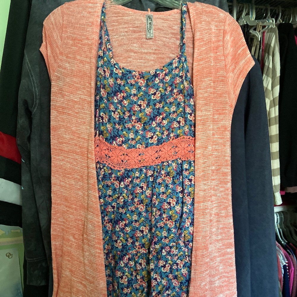 Floral dress with cardigan over top